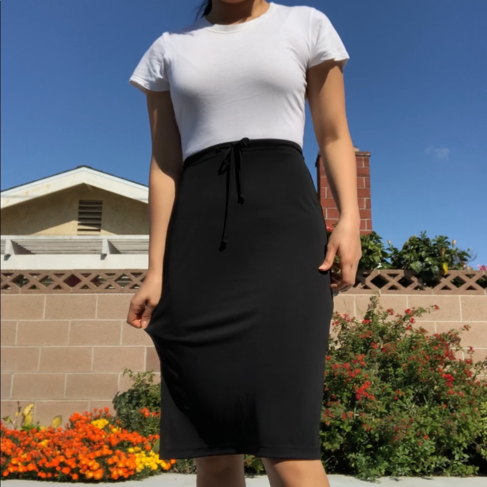 Waist Tie Black Knee Length Skirt